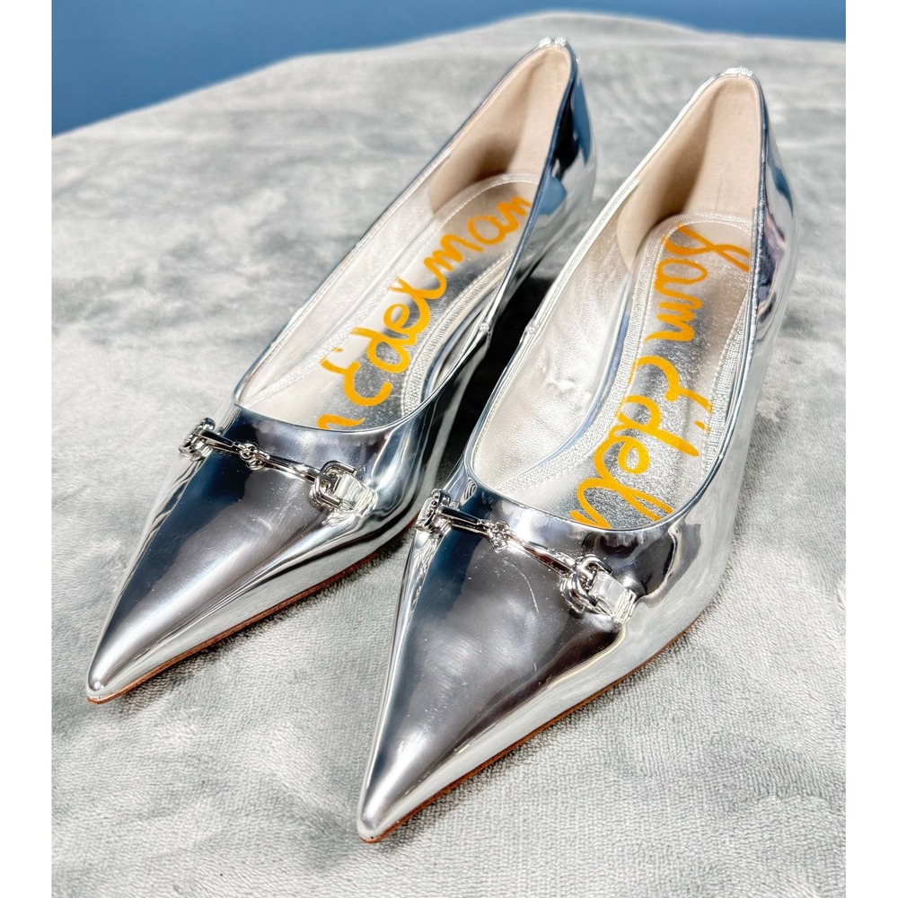Sam Edelman Heels Womens 8M Silver Metallic Pointed Toe Horsebit Pumps